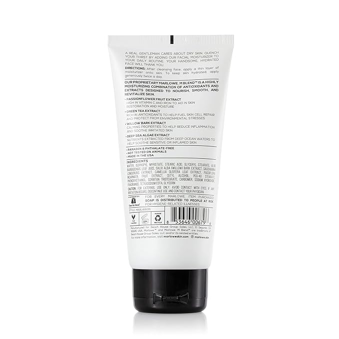 MARLOWE. No. 123 Men's Facial Moisturizer 6 oz, Lightweight Daily Face Lotion for Men, Includes Natural Extracts to Hydrate, Soothe & Restore, Light Aloe Citron Scent-BrightBean Baby