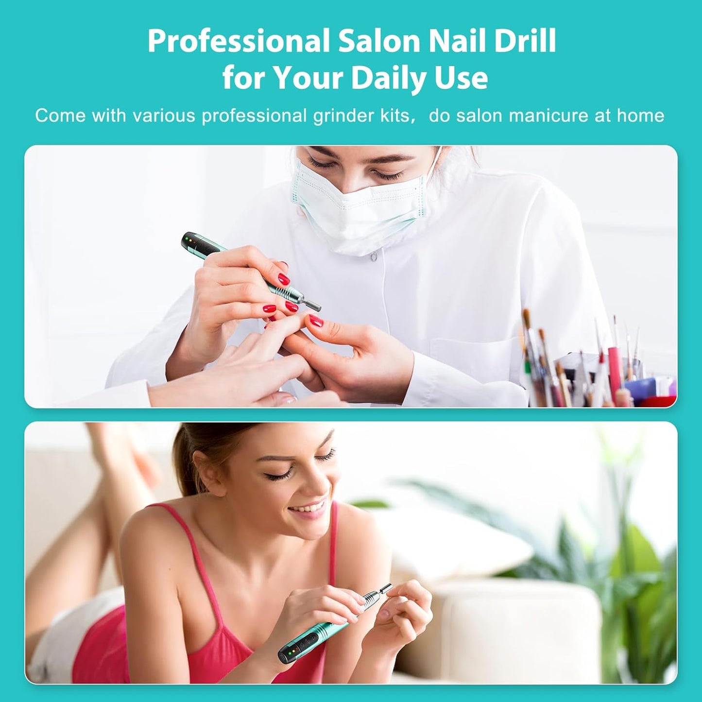 COSLUS Cordless Nail Drill Electric File: Professional for Acrylic Gel Dip Powder Nails Portable Nail Drill Machine Kit for Manicure Pedicure Nail Set with Everything Rechargeable Lightweight Blue-BrightBean Baby