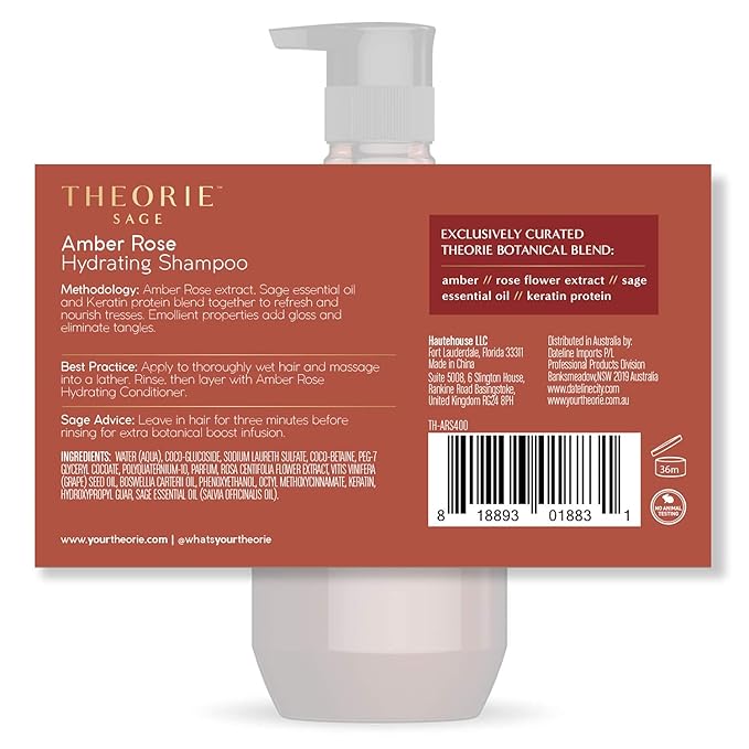Theorie Amber Rose Hydrating Shampoo- Refresh & Hydrate, Irresistible Scent of Rose, Jasmine & Amber, Suited for All Hair Types-Color & Keratin Treated Hair, 400ML-BrightBean Baby