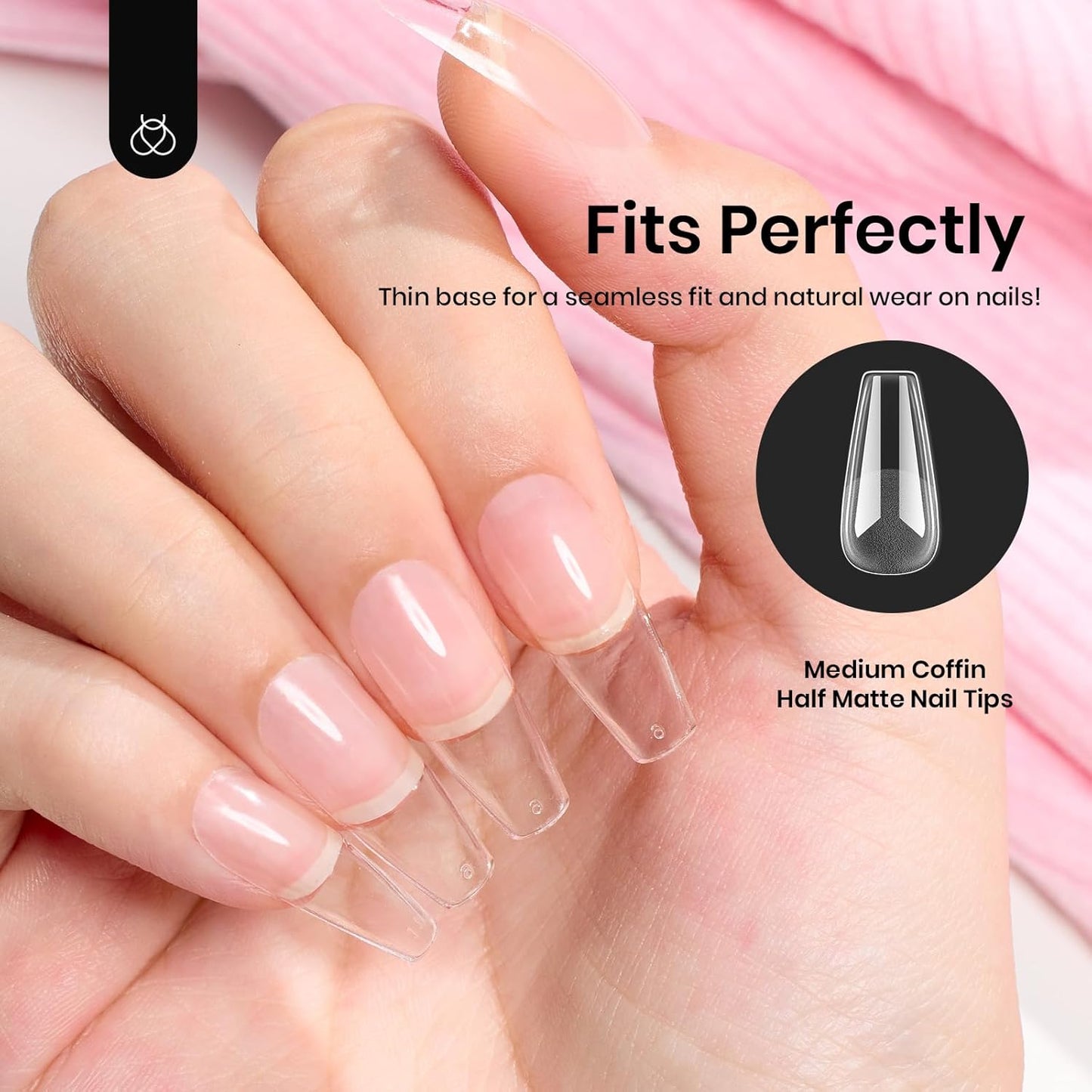 Beetles Gel Nail Tips Medium Coffin 576PCS Etch X Nail Tips, 12 Sizes Pre Shaped Half Matte Press On Nails Full Cover False Nails Acrylic Nails Glue on Nails Extensions Set for Women Home DIY-BrightBean Baby