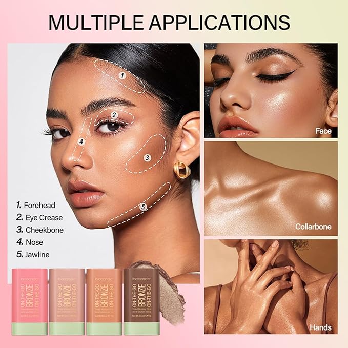 Multi-Use Makeup Blush Stick, Cream Blush Stick, Tinted Solid Moisturizer Stick for Cheek & Eyes & Lips, Waterproof Natural Nude Makeup, Suitable for All Skin (3#Rich Glow)-BrightBean Baby