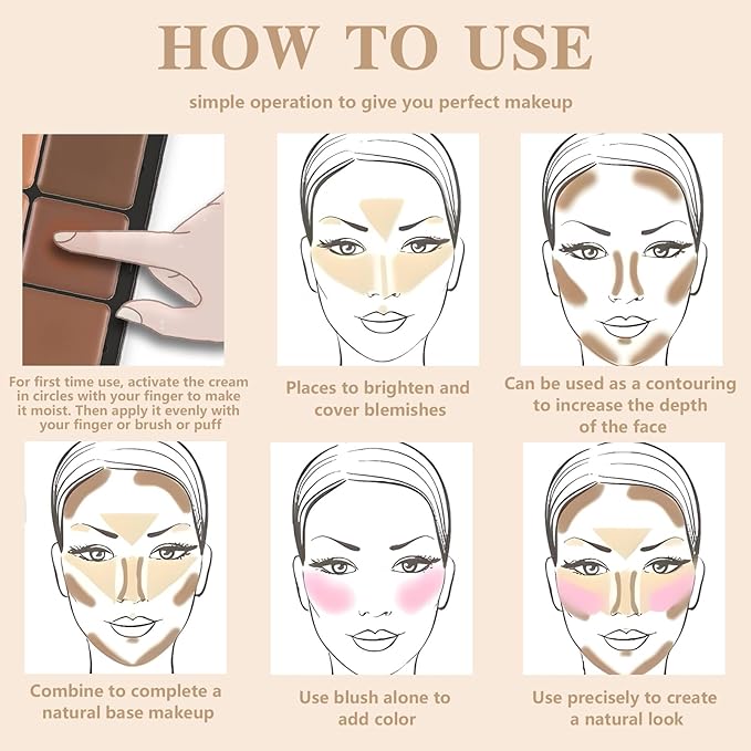 Cream Blush & Concealer Palette, 12 Colors, Long Wearing, Smudge Proof, Blendable Matte Finish, Face Makeup (02)-BrightBean Baby