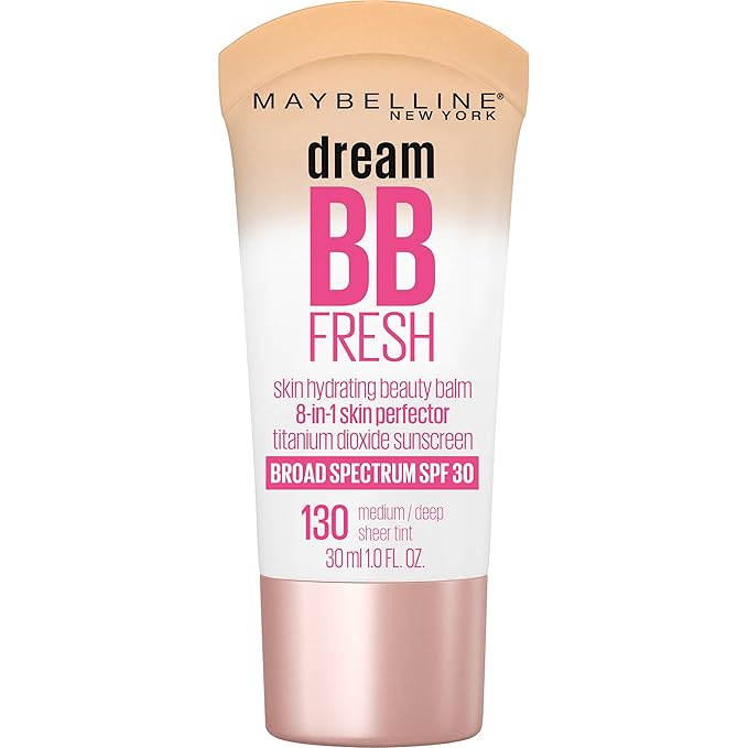 Maybelline Dream Fresh Skin Hydrating BB cream, 8-in-1 Skin Perfecting Beauty Balm with Broad Spectrum SPF 30, Sheer Tint Coverage, Oil-Free, Medium/Deep, 1 Fl Oz-BrightBean Baby