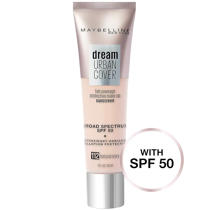Maybelline Dream Urban Cover Flawless Coverage Foundation Makeup, SPF 50, Natural Ivory-BrightBean Baby