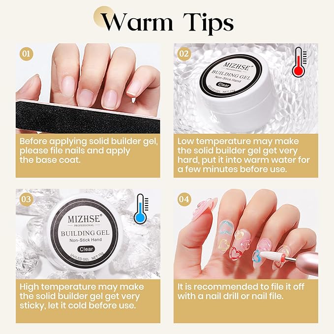 MIZHSE Solid Builder Gel for Nails, Clear Non-Sticky Sculpting Gel, 3D Nail Art Carving Building Modeling Hard Nail Extension Soak Off UV/LED Nail Art Salon Home DIY 15g-BrightBean Baby