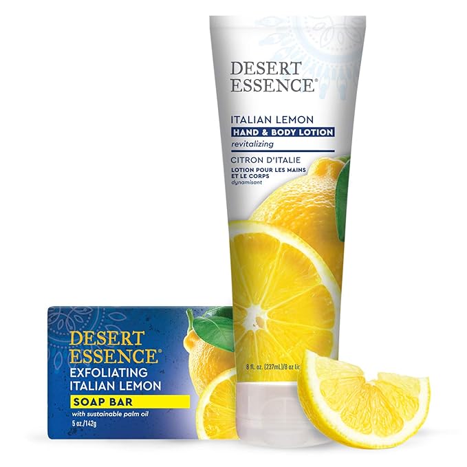 Desert Essence Italian Lemon Hand & Body Lotion - 8 Fl Ounce - Energizing - Shea Butter - Coconut & Jojoba Oil - Hydrate & Soften Skin - Refreshing - Aloe Vera-BrightBean Baby