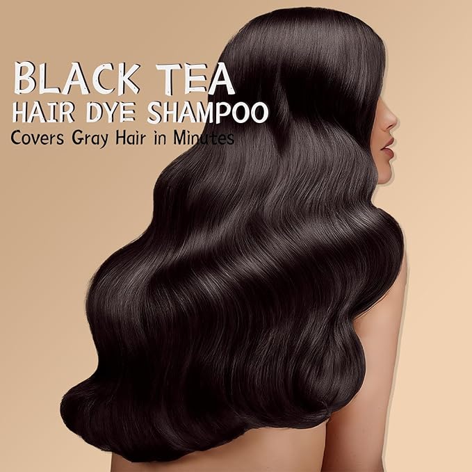 Black Tea Hair Dye Shampoo 3 in 1 for Gray Hair, Long-lasting & Natual Hair Color Shampoo, Herbal Ingredients Natural Shampoo Hair Dye Effect in Minutes, Gifts for Men Women 500ml-BrightBean Baby