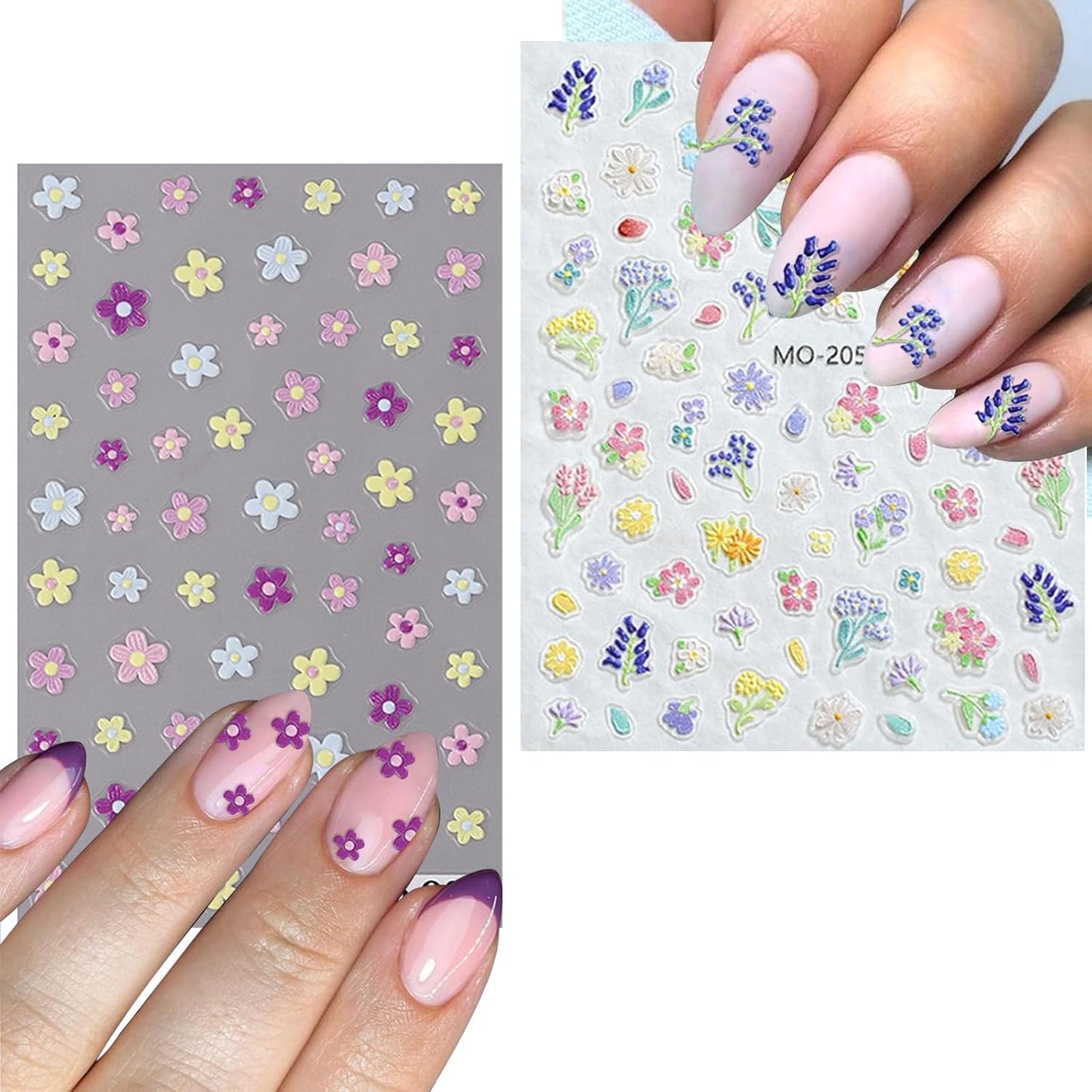 Flower Nail Art Stickers 7 Sheets 5D Nail Decals Spring Summer Nails Art Design 3D Self-Adhesive Supplies White Yellowe Daisy Flower Nails Decoration for Women DIY Design-BrightBean Baby