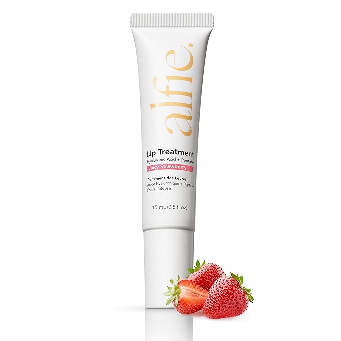 Alfie Hyaluronic Acid Lip Booster -Strawberry Flavor -15ml/0.5 Fl. Oz -Peptide Lip Treatment -Lip Plumper & Filler -Lip Serum & Moisturizer -Lip Volume Hydrating Treatment -Vegan Friendly, Non-Toxic-BrightBean Baby