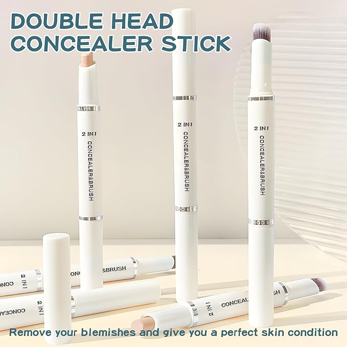 Concealer Stick Full Coverage, Cream Color Corrector Makeup, Dual Ended Conceal Pen with Brush, Waterproof Matte Eraser Dark Circles, Blemish, Pores, Spots Buildable for All Skin Types- Natural-BrightBean Baby