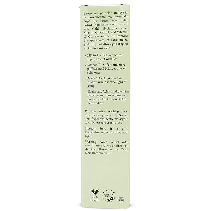 MOUNTAIN TOP Eye Serum Infused with 24K Gold, Vitamin C, Argan Oil, Hyaluronic Acid - For a Tighter Lift and Reduction in Appearance of Wrinkles, Fine Lines, and Dark Circles (1.7oz)-BrightBean Baby