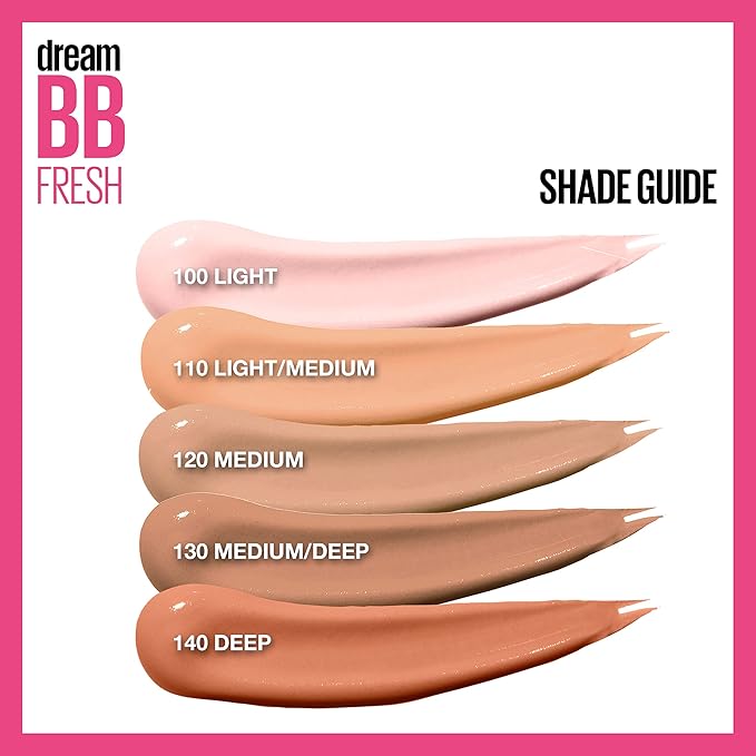 Maybelline Dream Fresh Skin Hydrating BB cream, 8-in-1 Skin Perfecting Beauty Balm with Broad Spectrum SPF 30, Sheer Tint Coverage, Oil-Free, Light/Medium, 1 Fl Oz-BrightBean Baby