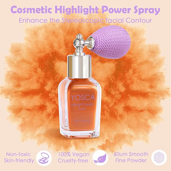 Yosca Highlighter Powder Spray, 20ML Cosmetic Grade Shimmer Powder Red Glitter Spray Sparkle Highlighter Makeup Festival Concert Accessorise for Rave Clothes Hair Face Nail Art - Atardecer-BrightBean Baby