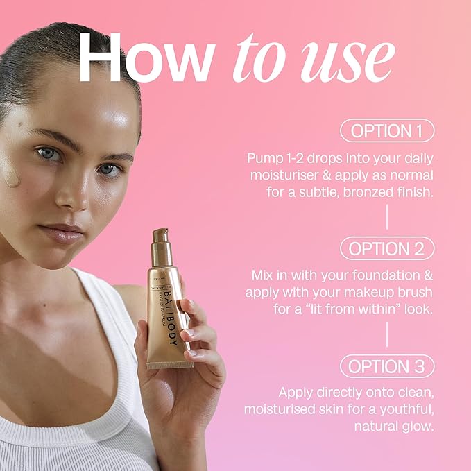 Bali Body Bronzing Serum | Hydrating with Hyaluronic Acid & Vitamin E | Anti-Aging Skin Bronzing Serum for Face | Lightweight, Non-Greasy, Buildable Skin Tint | Cruelty-Free (30 ml/1.01 fl oz)