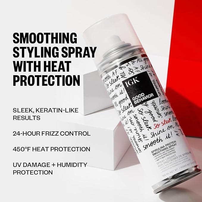 IGK GOOD BEHAVIOR Smoothing Frizz Fighters Set | 4-in-1 Prep Spray + Spirulina Protein Smoothing Spray | Frizz Control + Heat Protectant | Vegan + Cruelty Free-BrightBean Baby
