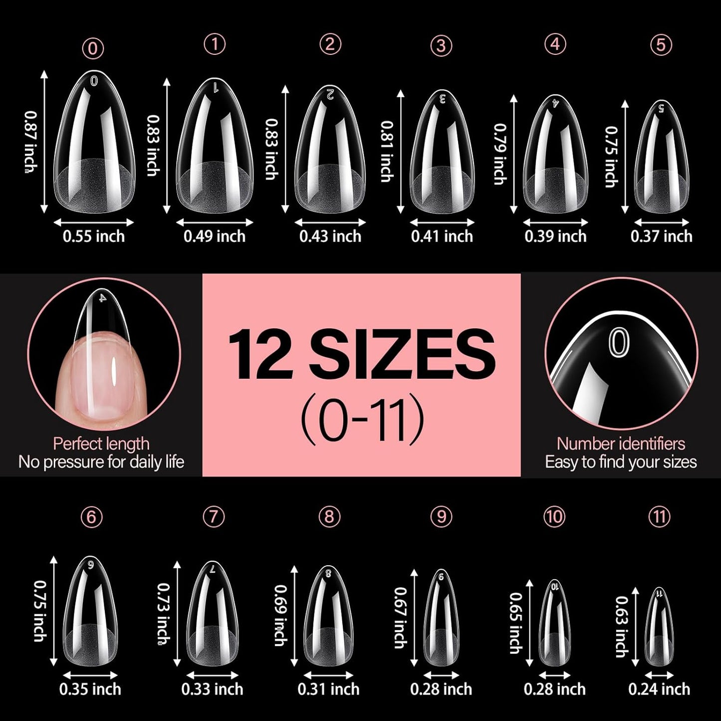 AILLSA Medium Almond Nail Tips Gel Half Matte Acrylic Nail Tips Clear Gelly Full Cover Pre-Filed Press on Nail tips Fake Nails For Extentions Manicure Salon Home DIY 216PCS 12 Sizes-BrightBean Baby