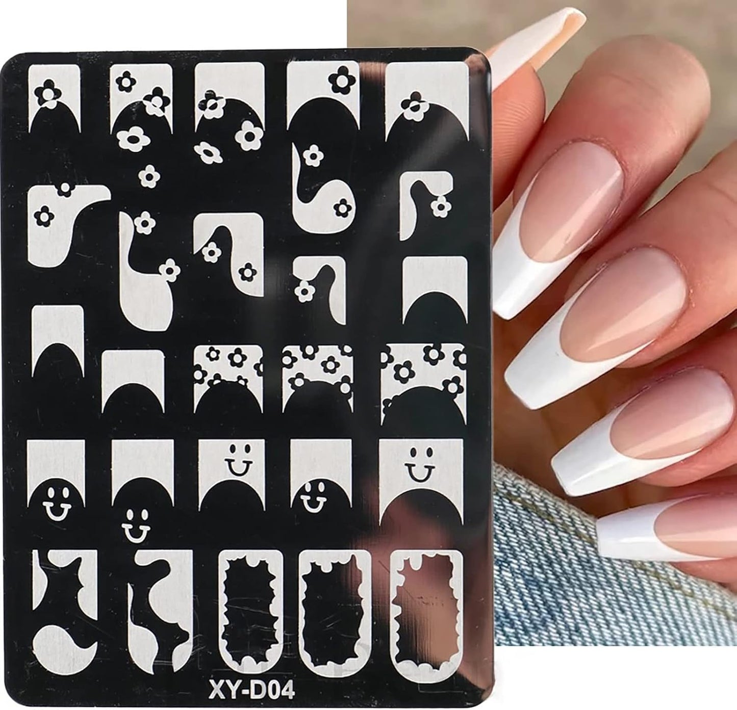 6Pcs Nail Art Stamping Templates Set with French Line Flowers Leaves Smiley Heart Design Art Stamping Kits DIY Printing Tools Fashion Art Decoration for Women and Girls-BrightBean Baby