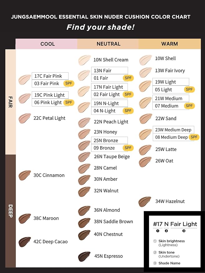 JUNG SAEM MOOL Essential Skin Nuder Cushion 28N Camel 0.49 Fl Oz, No Refill, Natural Radiant Finish Cushion Foundation with Buildable Coverage, Lightweight Texture, Korean Foundation Makeup-BrightBean Baby