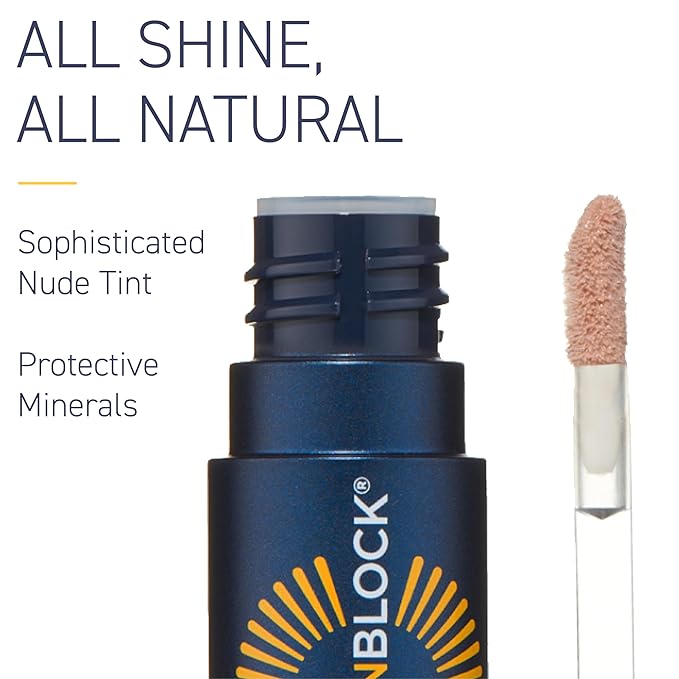 Brush On Block Sun Shine Protective Lip Oil SPF 30, Mineral Protection from UVA/UVB & Blue Light, Hydrating, Cruelty-Free, Gluten-Free, & Vegan, Nude-BrightBean Baby