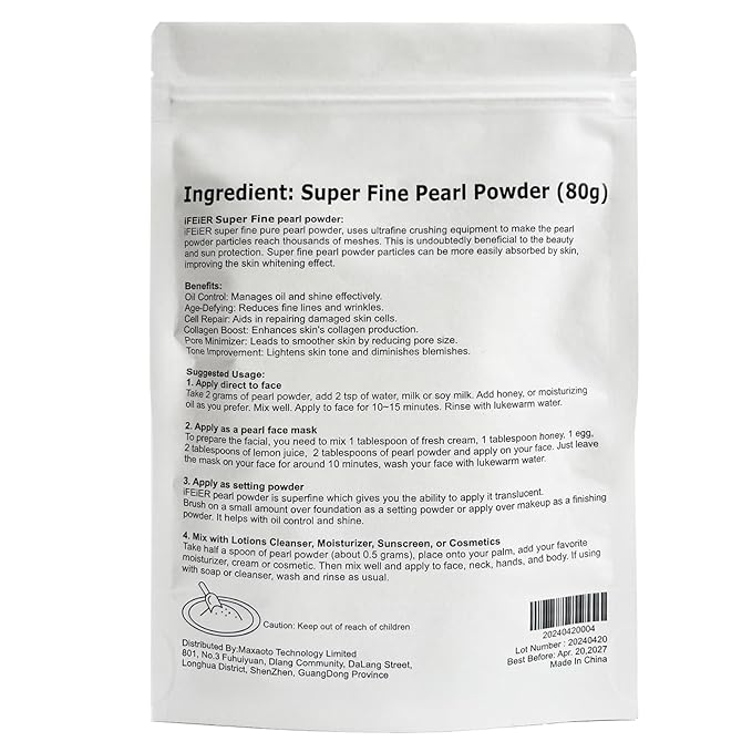 Pure Freshwater Pearl Powder for Skincare and Homemade Cosmetics Grade. 80g(2.82oz) SuperFine Pearl Powder for DIY lotions | creams | serums | making face mask, Natural and Oranic-BrightBean Baby