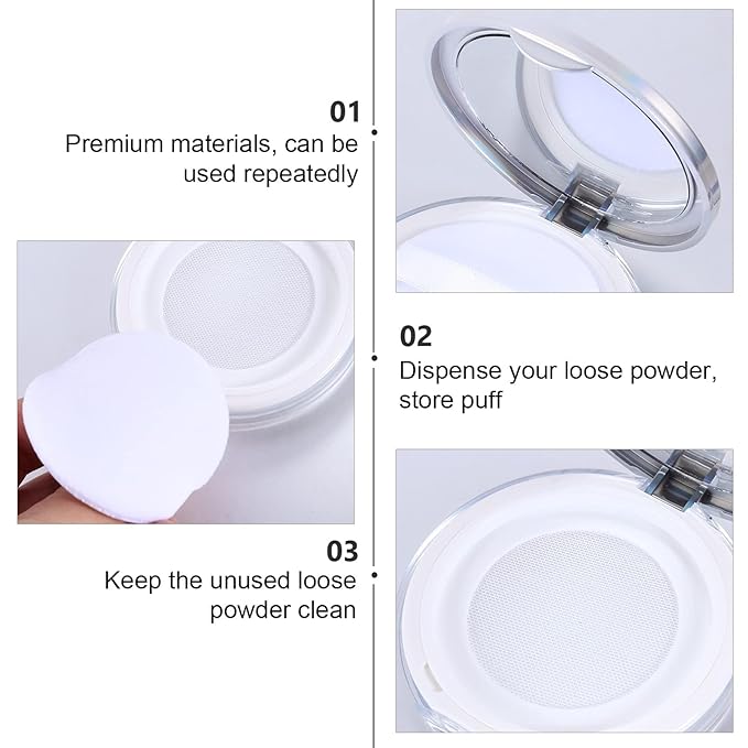 Artibetter Empty Reusable Powder Box 2pcs Loose Powder Containers with Elasticated Net Sifter, Mirror and Puff 5g Loose Powder Compact Case Air Cushion Case for DIY Makeup and Travel ( ) Travel Powder-BrightBean Baby