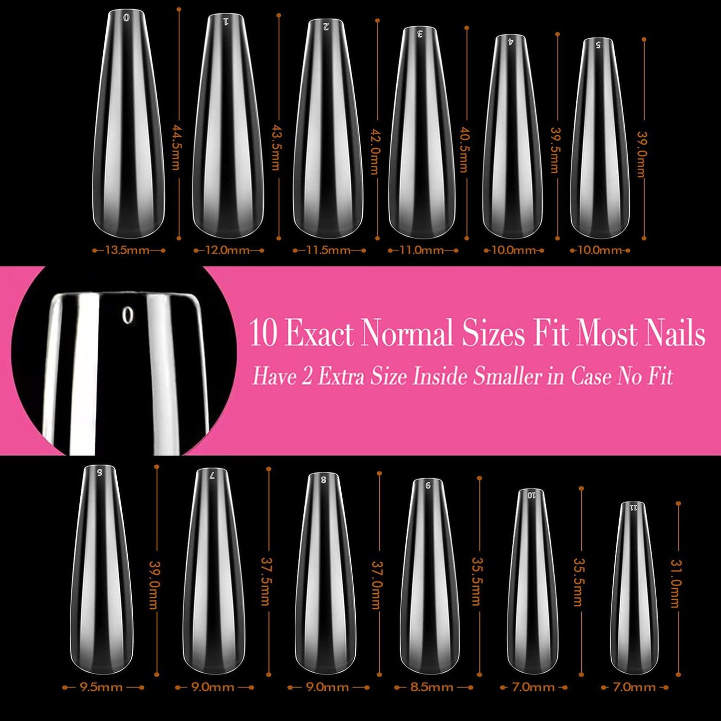 UNA GELLA XXL Coffin Nails Tips Full Cover 216pcs Extra Long Coffin Nail Tips No C Curve Clear Coffin Ballerina Nail Tips False Fake Acrylic Nails for Nail Extensions DIY Art Salon-BrightBean Baby