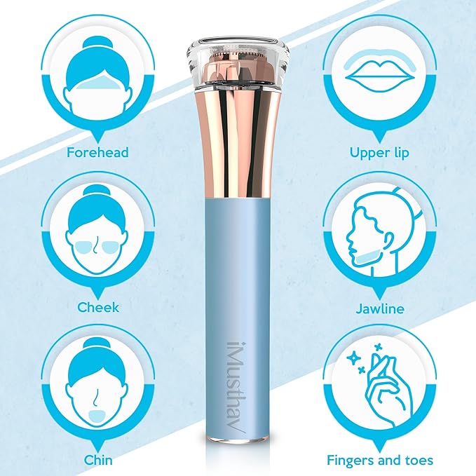 Mini Portable Facial Hair, Lips and Chin Remover Trimmer for Women, Facial Painless Epilator Pen, 18K gold-plated 13mm hypoallergenic rotary head. 360° LED light for Instant and Painless Hair Remover