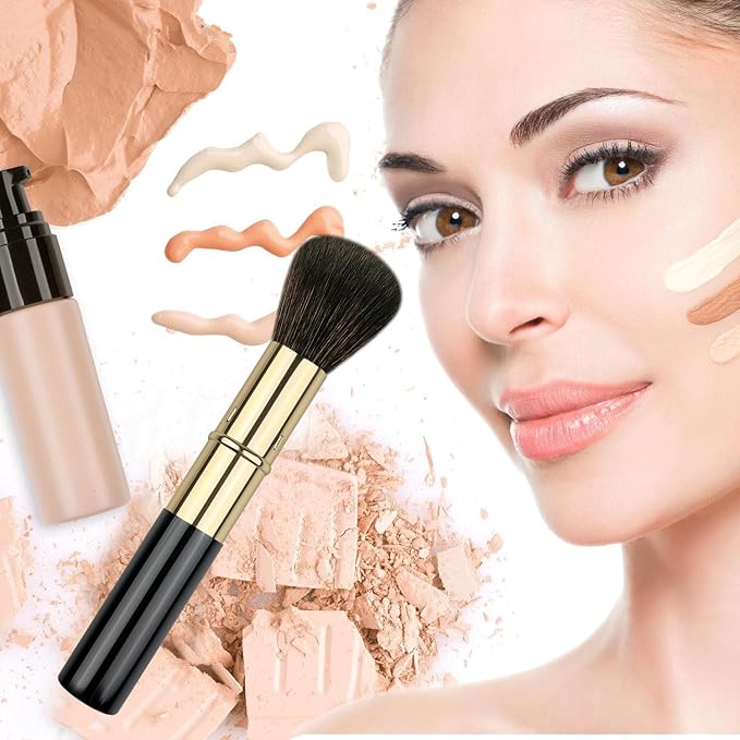 Retractable Makeup Brush, Travel Kabuki Powder Brush, Retractable Blush Brush, for Blush, Bronzer, Buffing, Highlighter Flawless Powder Cosmetics, Travel Friendly-BrightBean Baby