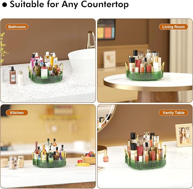 Awenia Rotating Makeup Organizer 360, Stackable Adjustable Large Capacity Cosmetic Storage Unit,Dresser Bathroom Kitchen Countertop Organizer with Metal Handle, Plus Size (Gem Green, 1 Tier)-BrightBean Baby