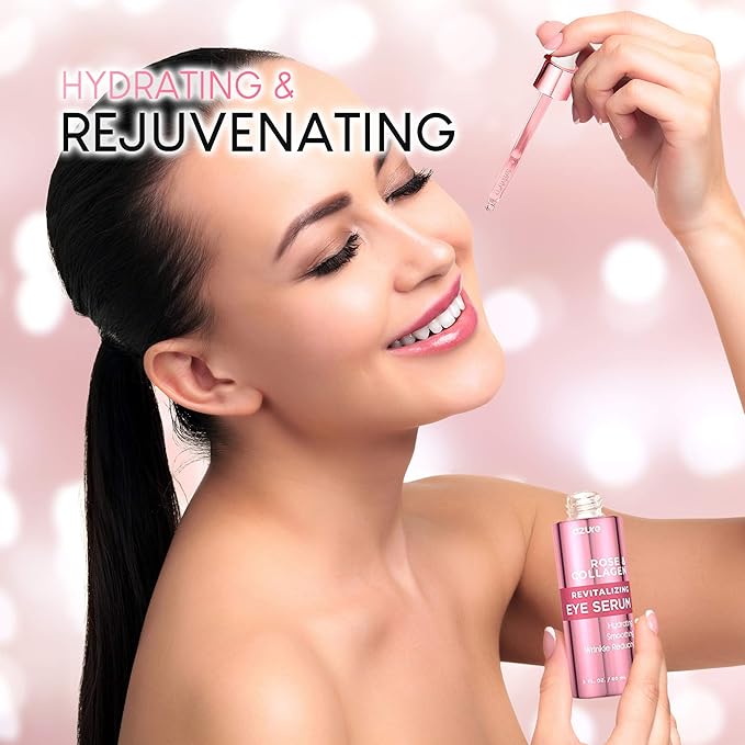 AZURE Rose & Collagen Revitalizing Eye Serum - Hydrating & Smoothing | Reduces Wrinkles, Fine Lines & Under Eye Bags | Minimize Signs of Aging | Made in Korea - 60mL-BrightBean Baby