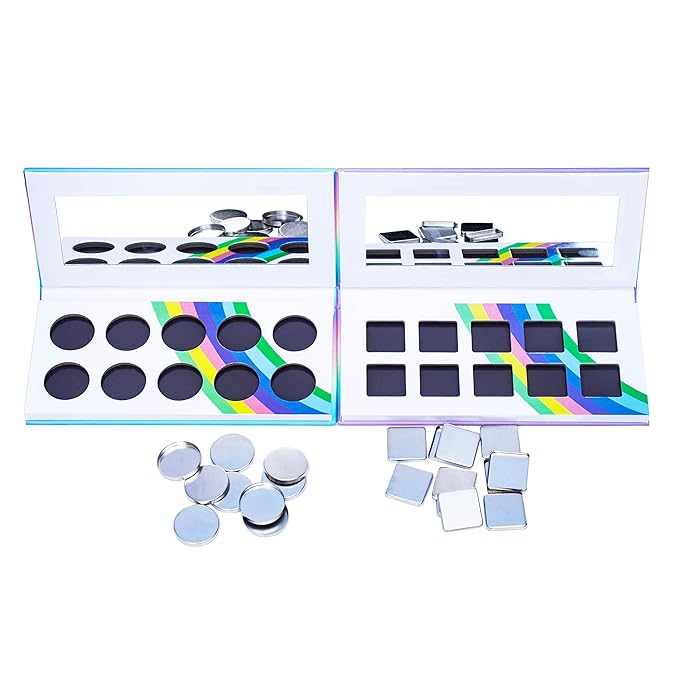 2PCS PU leather pastel sparkle empty magnetic palette with 10Pcs 26mm Round Metal Pans and 10Pcs 23mm square Metal Pans,DIY Eye Shadow makeup palette,elastic, flexible and lubricated, waterproof and easy to clean (Suit-1)-BrightBean Baby