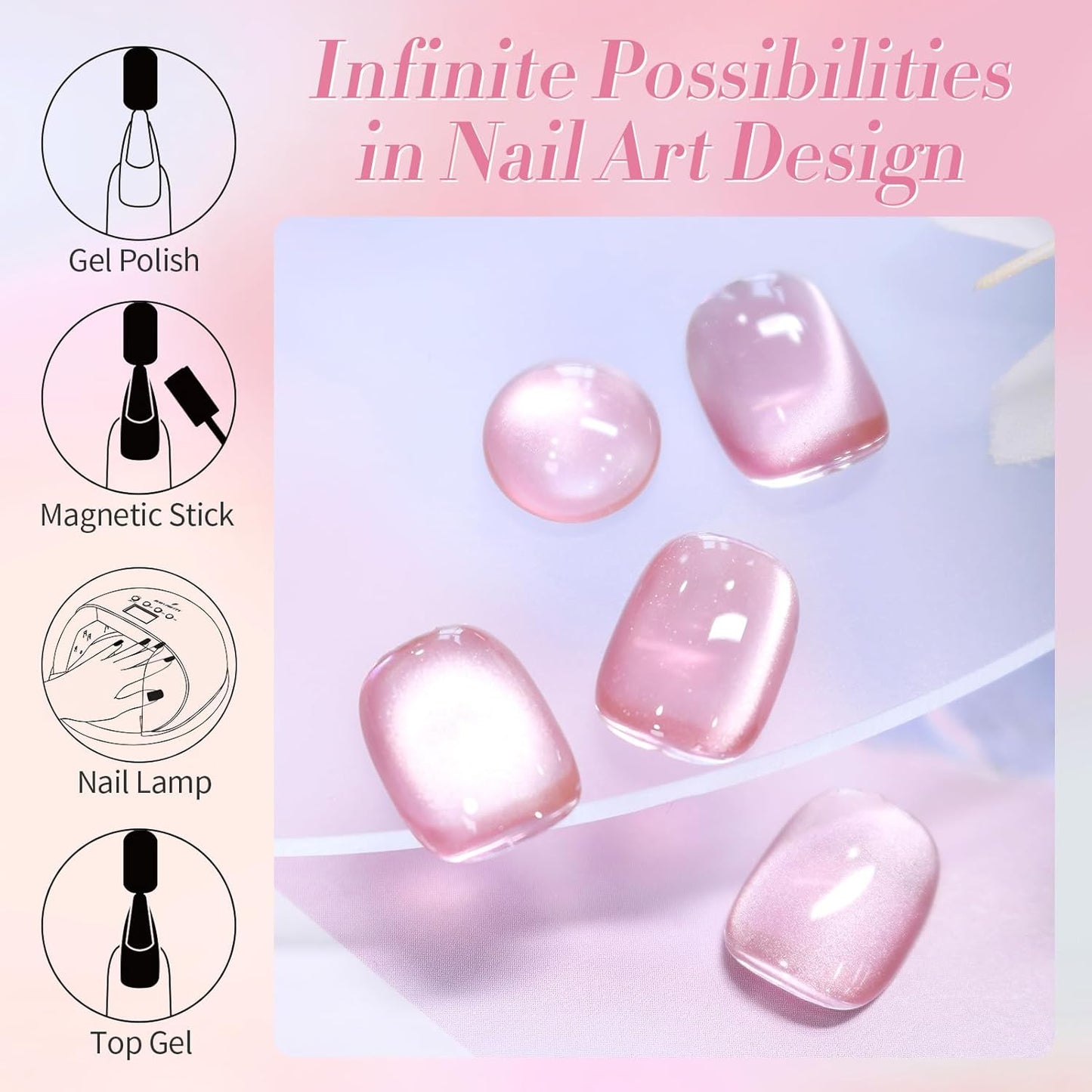 Born Pretty Cat Magnetic Eye Gel Nail Polish, Pink Moonlight Cat Magnetic Gel, Glass Shiny Effect Pink Soak Off Nail Art Salon Manicure Home Gift 15ml-BrightBean Baby