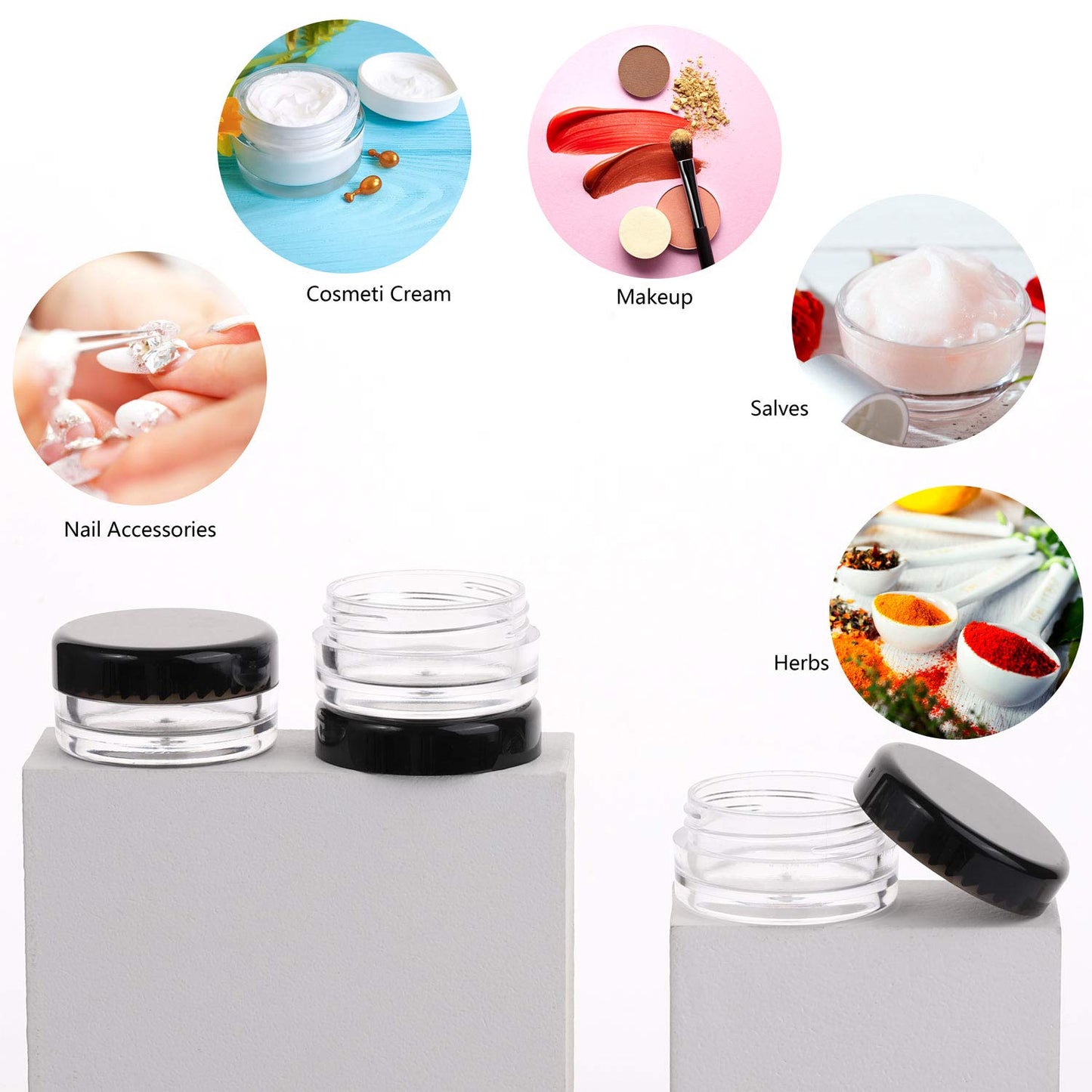 Refillable Cosmetic Sample Jars - 100 Pack 10g (0.35oz) Multi Color Small Travel Containers with Lids + 10 Mini Makeup Spatulas - BPA Free-BrightBean Baby