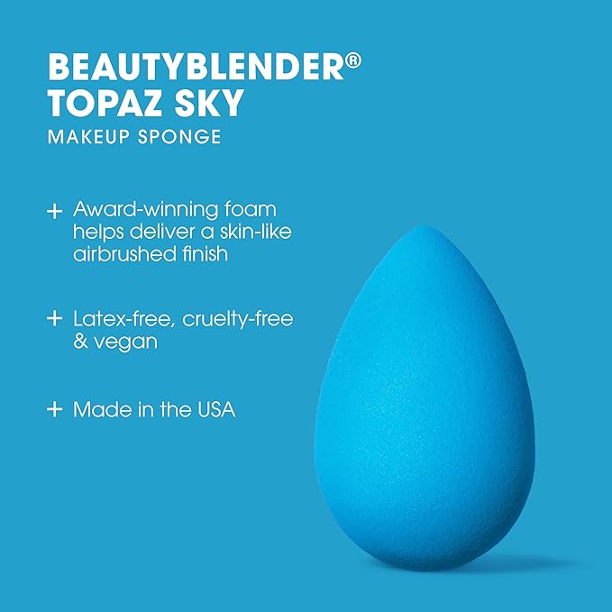 Beautyblender® | Topaz Sky Beauty Blender Makeup Sponge, Super-Soft Foam Easily Blends Foundations, Powders & Creams, Made in USA, Reusable, Washable, Streak Free Application, Vegan, Cruelty Free-BrightBean Baby