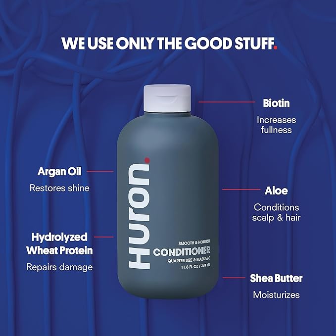 Huron Men’s Conditioner - Lightweight, Hydrating Conditioner - Eliminates Frizzy Hair, Moisturizes, & Restores Shine - Clean & Invigorating Scent - 100% Vegan Ingredients & Cruelty-Free - 11.8 Fl Oz (2 Pack)-BrightBean Baby