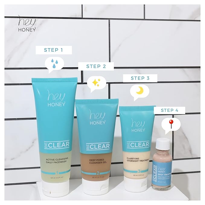 Hey Honey Skincare Be Clear Acne Routine | Daily Active Cleansing Face Wash | Youth & Young Adults, Blemishes Prone | Propolis & Gentle Exfoliating Acids | Fast & Long Lasting Oil Control | 5 fl oz-BrightBean Baby
