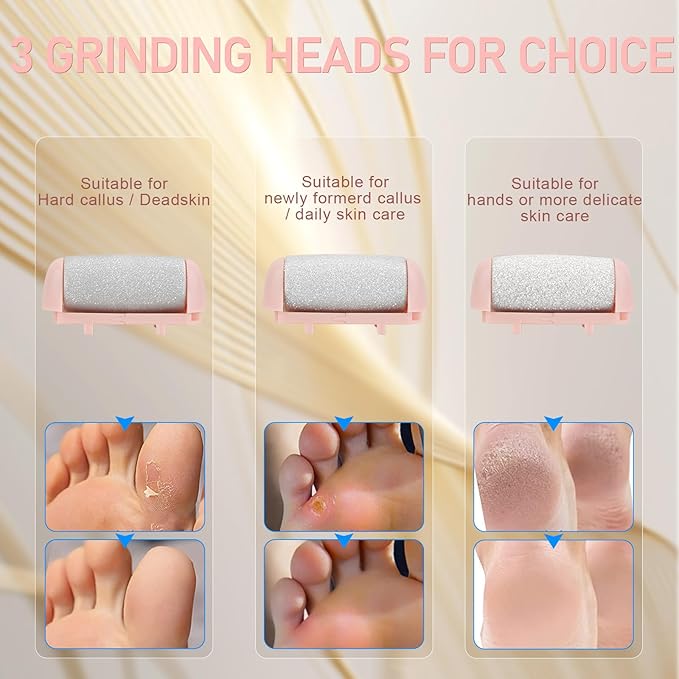Electric Callus Remover for Feet - with 9pcs Larger Grinding Head, Portable Pedicure Kit Foot File Callus Remover, Rechargeable Waterproof Foot File for Foot Care Deadskin Remover LCD Display-Pink-BrightBean Baby