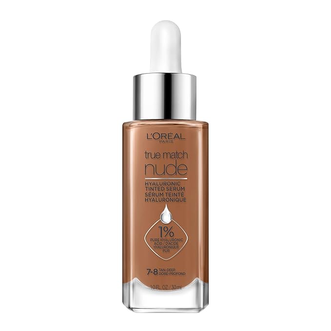 L'Oreal Paris True Match Nude Hyaluronic Tinted Serum Foundation with 1% Hyaluronic acid, Tan-Deep 7-8, 1 fl. oz.-BrightBean Baby