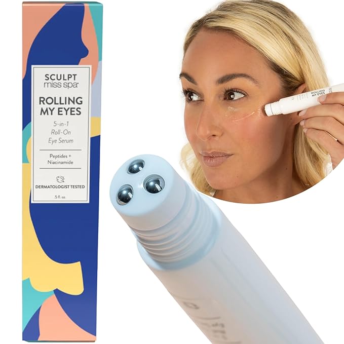 Miss Spa Eye Serum 5-in-1 Roll On Under Eye Cream, Helps De-puff and Brighten Under and Around Eyes, Anti-Aging Under Eye Roller Helps with Fine Lines and Dark Circles, Vitamin B3, Eye Bag Remover-BrightBean Baby