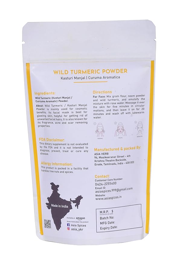 Asia Wild turmeric Powder by Asia | 100g /3.5 Oz | Kasturi Manjal | Curcuma Aromatica |100% Natural – Nothing external added | Preparing Turmeric Face Mask | For Face Packs & Face Mask-BrightBean Baby