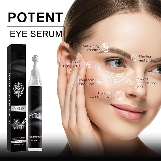 Eye Cream for Puffiness and Bags Under Eyes, Under Eye Cream for Dark Circles, Eye Roller for Puffy Eyes, Caffeine Eye Serum with 360°Massage Ball Reduce Wrinkles and Fine Lines-BrightBean Baby
