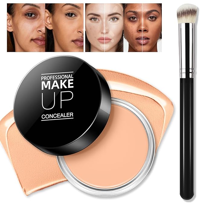 Cream Concealer Full Coverage Makeup, Matte Color Correcting Concealer with Brush, Waterproof, Conceals Blemish, Pores and Spots, Under Eye Makeup Concealer for Dark Circles (#05 MEDIUM HONEY)-BrightBean Baby