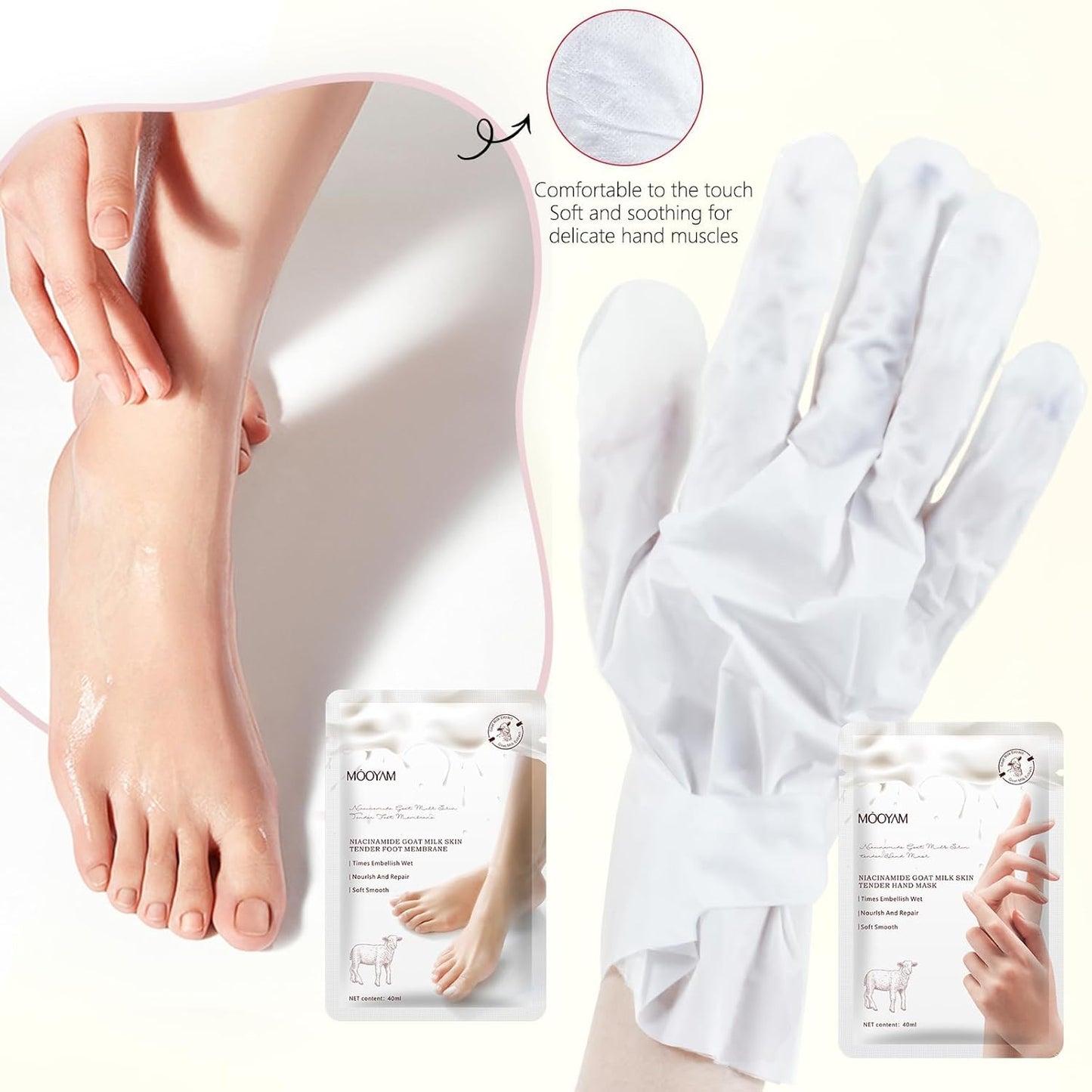 Hydrating Hand Foot Masks Set for Women Men,3 Pack Glove Mask for Dry Hand & 3 Pack Socks Mask for Dry Cracked Feet(Milk)-BrightBean Baby