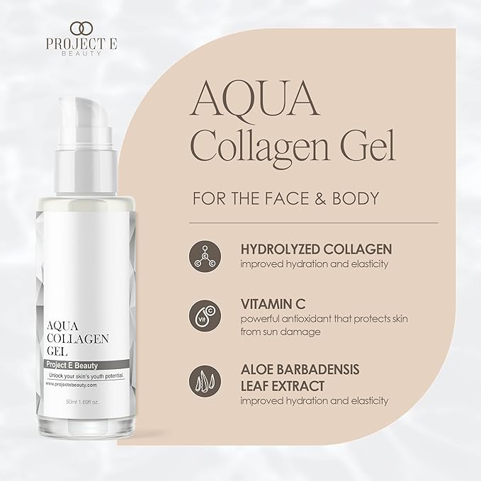 Project E Beauty Aqua Collagen Gel 24-Hour Hydration | Anti-Aging Brightening Treatment | Hydrating & Moisturizing Facial Skincare | Anti-Wrinkle Body Lotion | For Dry or Rough Skin | 50ml-BrightBean Baby