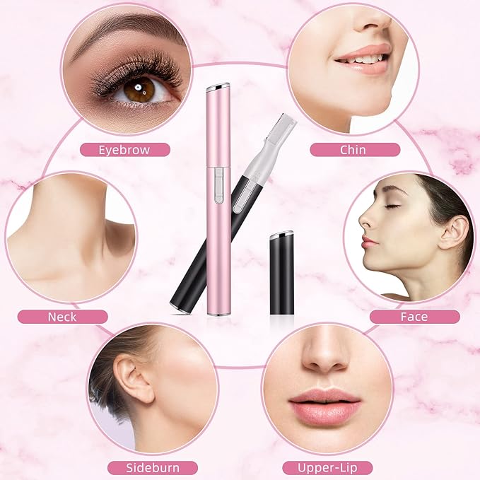 Chumia 2 Pcs Electric Eyebrow Trimmer Women Precision Face Razors Mini Shaver with Comb Christmas Women Gift Battery Operated Personal Epilator for Face Neck Fuzz Lips Leg(Pink, Black)