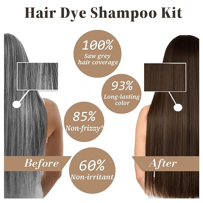 Dark Brown Hair Dye Shampoo for Gray Hair, 3-in-1 Color Shampoo Hair Dye for Women & Men, 100% Gray Hair Coverage, Instant Hair Coloring Shampoo in Minutes, Shampoo Tinte Para El Cabello, Easy to Use-BrightBean Baby