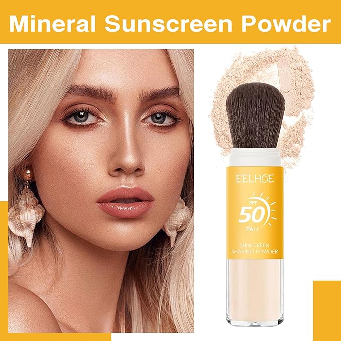 Mineral Sunscreen Setting Powder, SPF 50, Translucent Mineral Brush Powder, Long-Lasting Lightweight Breathable, Natural Matte Finish, Oil Control for All Skin Types-BrightBean Baby