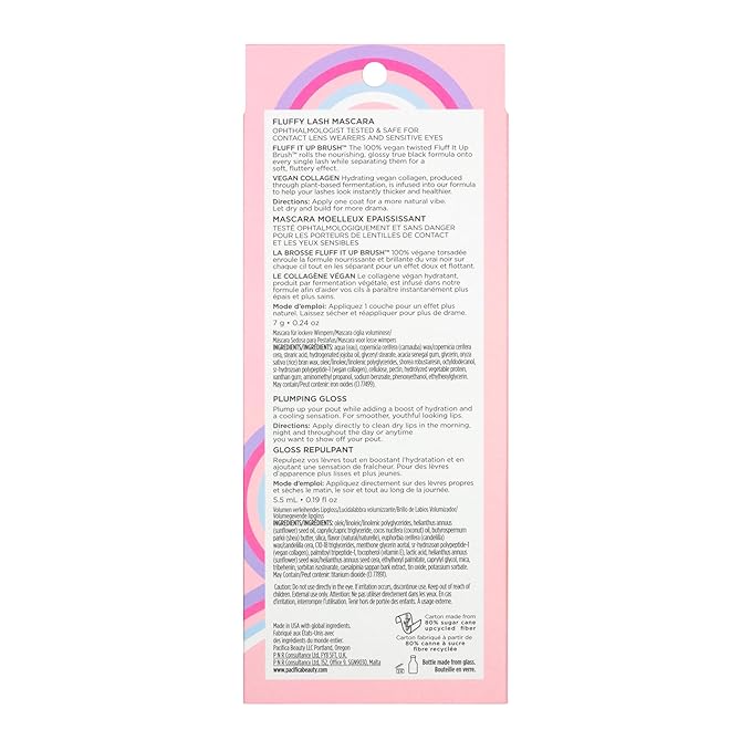 Pacifica Beauty Vegan Collagen Lash and Lip Kit Set, Makeup, Fluffy Lash Mascara, Long Lasting, Black Volumizing Mascara, Lip Gloss, Lip Serum, Lip Plumping, 0.24 fl oz and 0.19 fl oz (Set of 2)-BrightBean Baby