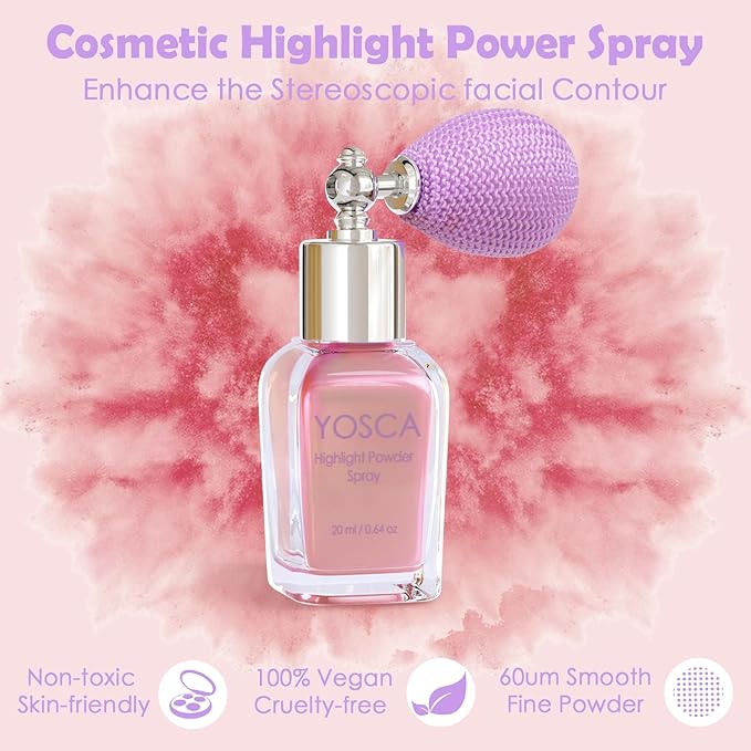 Yosca Highlighter Powder Spray, 20ML Cosmetic Grade Shimmer Powder Pink Glitter Spray Sparkle Highlighter Makeup Festival Concert Accessorise for Rave Clothes Hair Face Nail Art - Pinky Tulip-BrightBean Baby