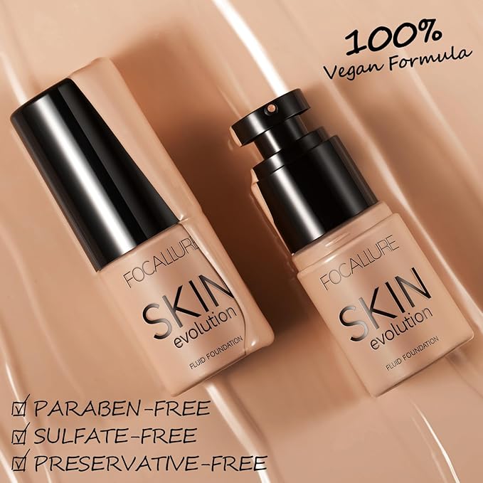 FOCALLURE 2 Pcs Liquid Foundation, Skin Evolution Foundation + Concealer, Full Coverage Foundation Makeup, Durable, Waterproof, Oil-Control, Hides Wrinkles & Lines, Natural Tan-BrightBean Baby
